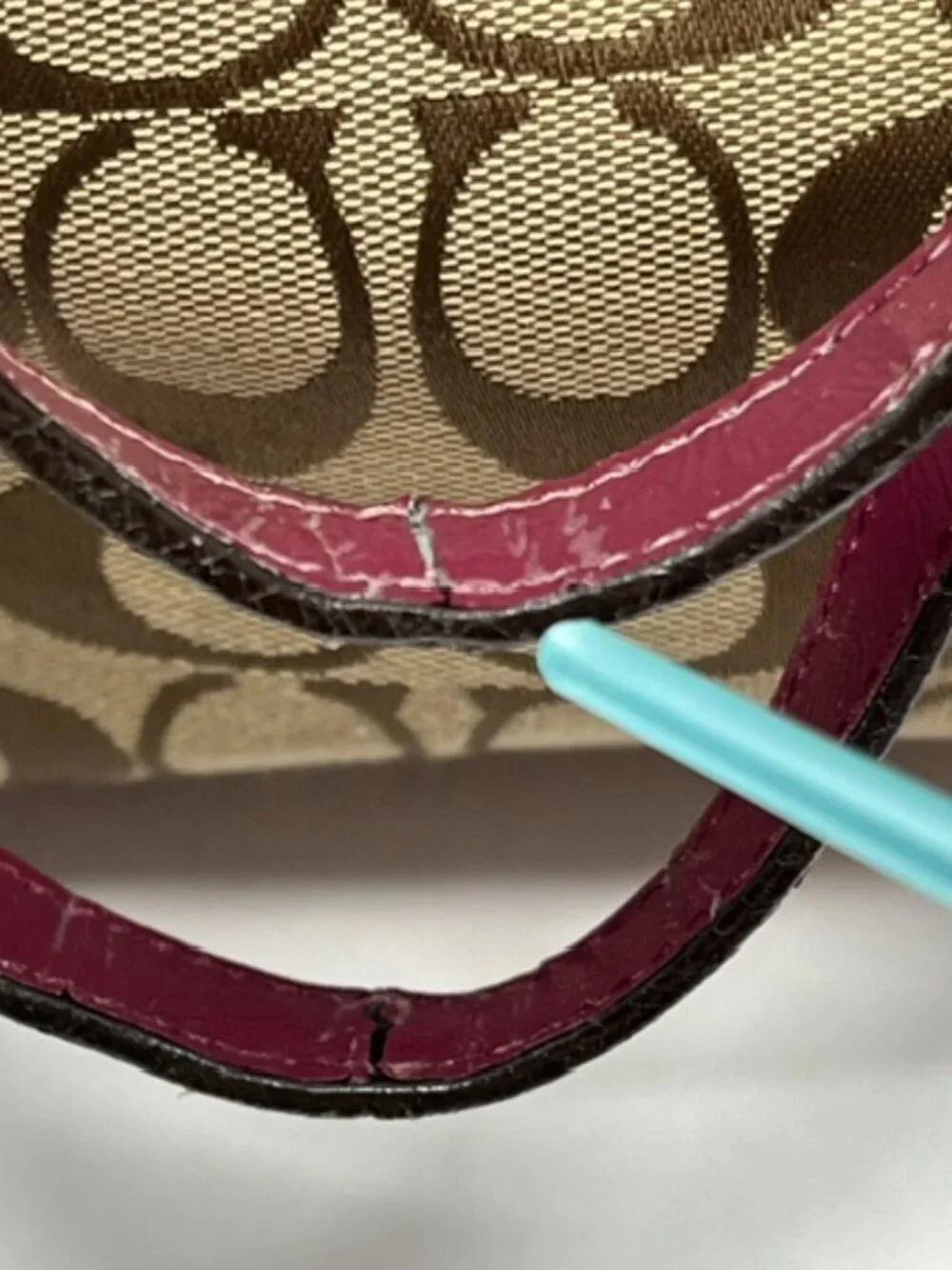 Coach Signature Stripe Python Satchel F24884 in Khaki w/Raspberry Python w/COA